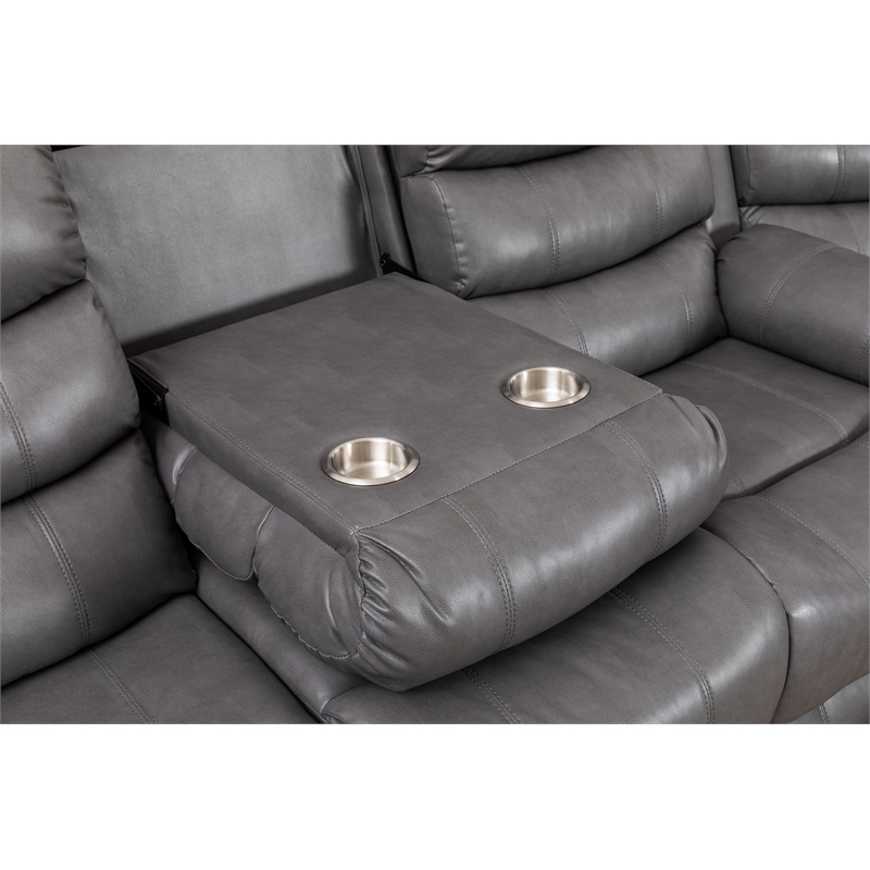 Dexoni LED Faux Leather Reclining Sectional in Gray