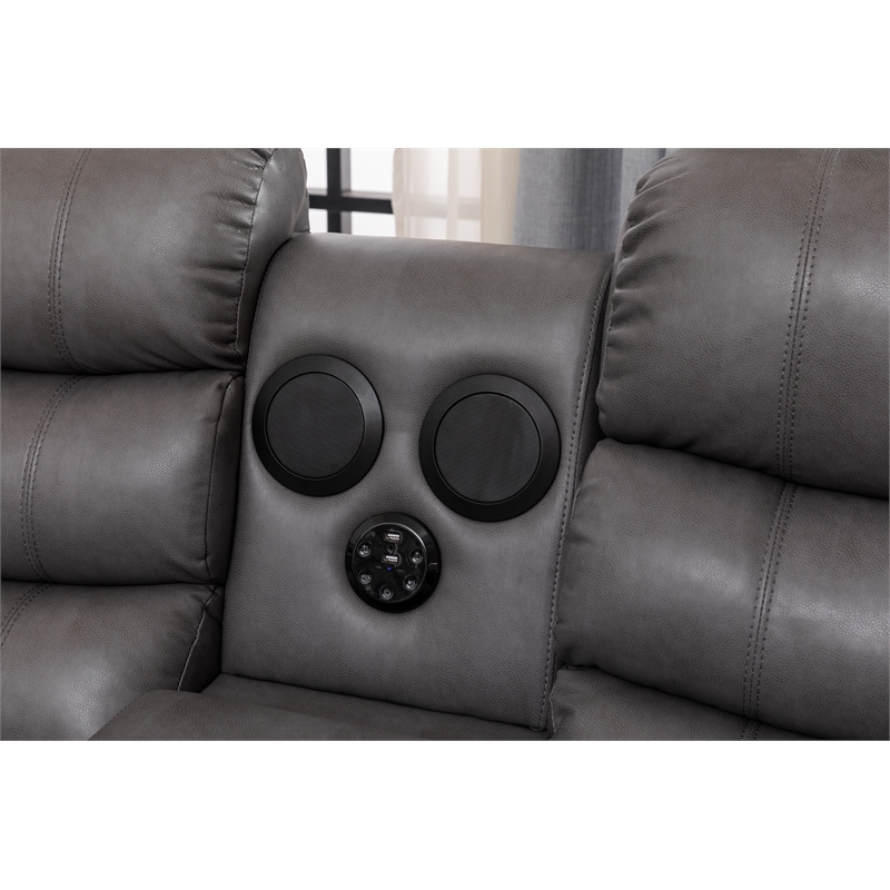 Dexoni LED Faux Leather Reclining Sectional in Gray