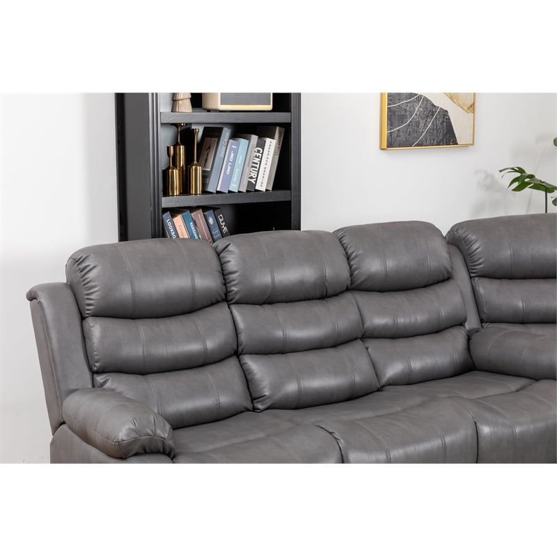 Dexoni LED Faux Leather Reclining Sectional in Gray