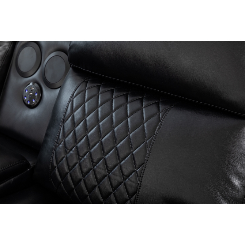 Hathrone Faux Leather Power Reclining Sectional LED USB and SubWoofer In Black