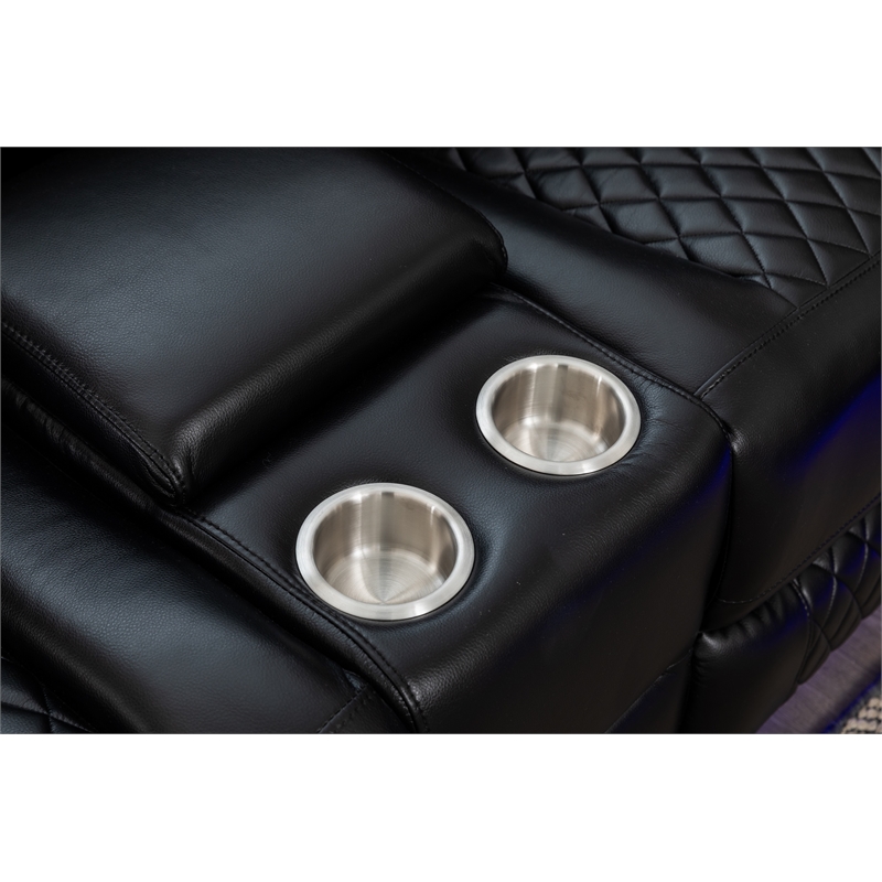 Hathrone Faux Leather Power Reclining Sectional LED USB and SubWoofer In Black