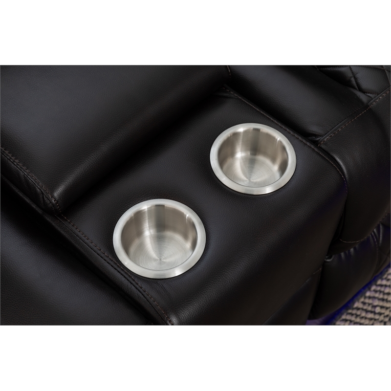 Hathrone Faux Leather Power Reclining Sectional LED USB and SubWoofer In Brown