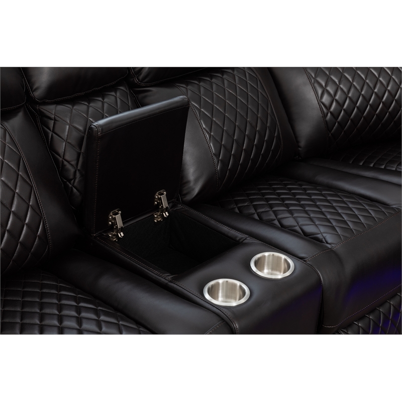 Hathrone Faux Leather Power Reclining Sectional LED USB and SubWoofer In Brown