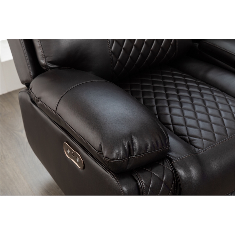 Hathrone Faux Leather Power Reclining Sectional LED USB and SubWoofer In Brown