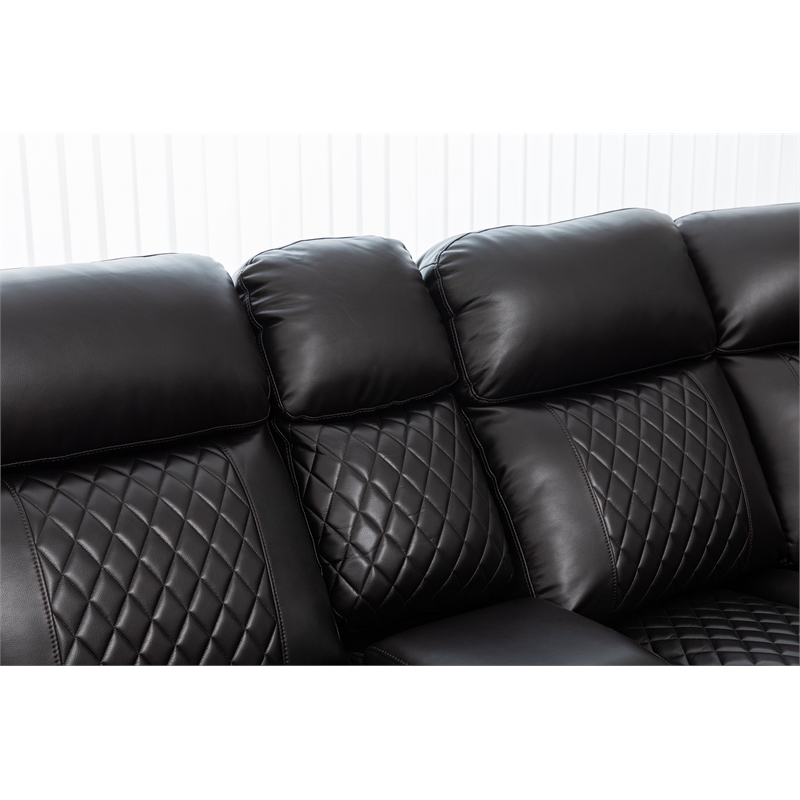 Hathrone Faux Leather Power Reclining Sectional LED USB and SubWoofer In Brown