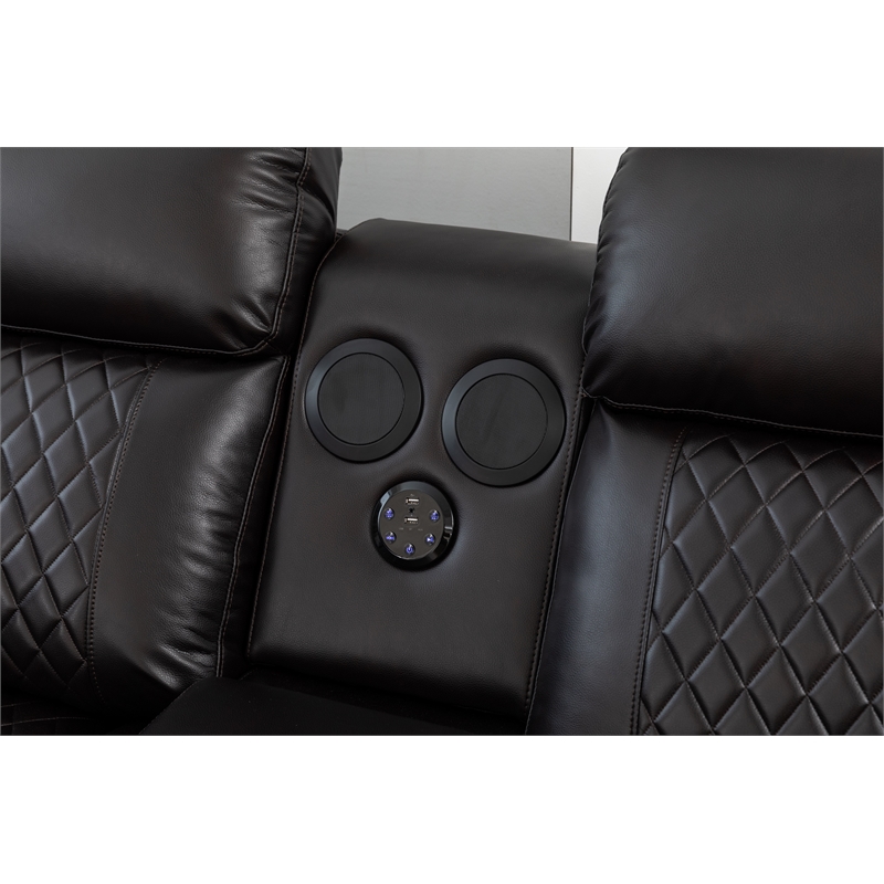 Hathrone Faux Leather Power Reclining Sectional LED USB and SubWoofer In Brown