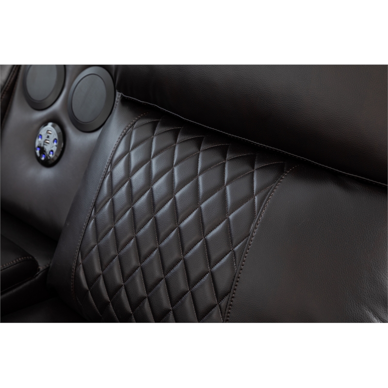 Hathrone Faux Leather Power Reclining Sectional LED USB and SubWoofer In Brown