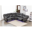 Hathrone Faux Leather Power Reclining Sectional LED USB and SubWoofer In Gray
