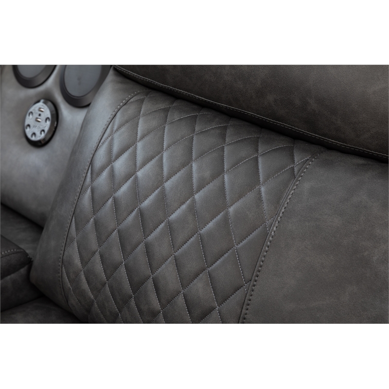 Hathrone Faux Leather Power Reclining Sectional LED USB and SubWoofer In Gray