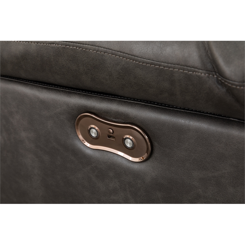 Hathrone Faux Leather Power Reclining Sectional LED USB and SubWoofer In Gray