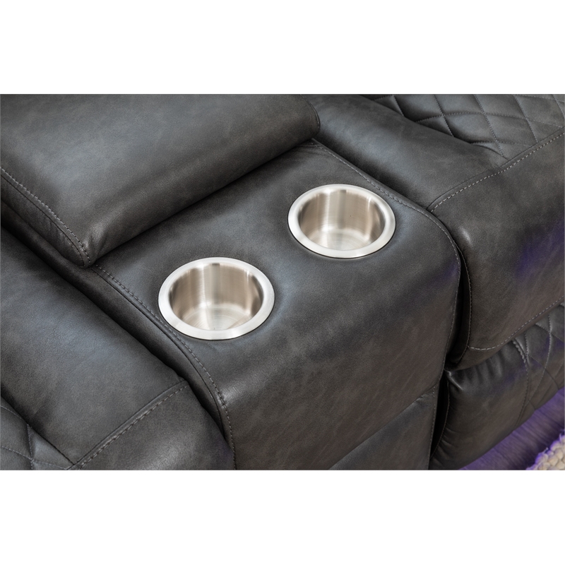 Hathrone Faux Leather Power Reclining Sectional LED USB and SubWoofer In Gray