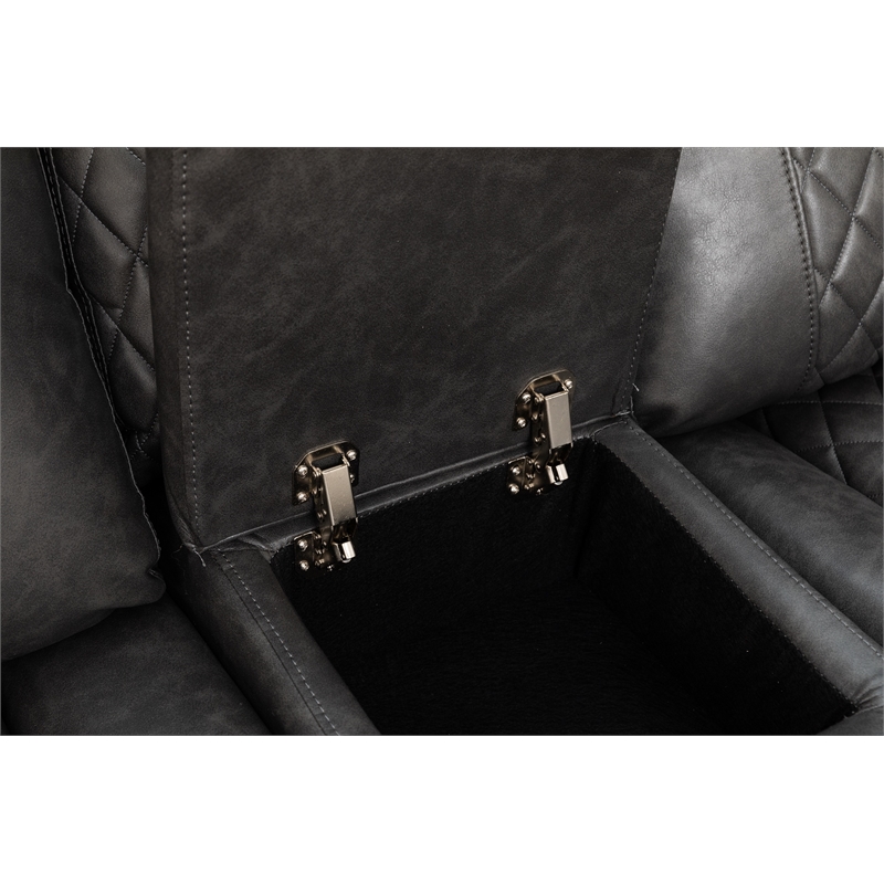 Hathrone Faux Leather Power Reclining Sectional LED USB and SubWoofer In Gray