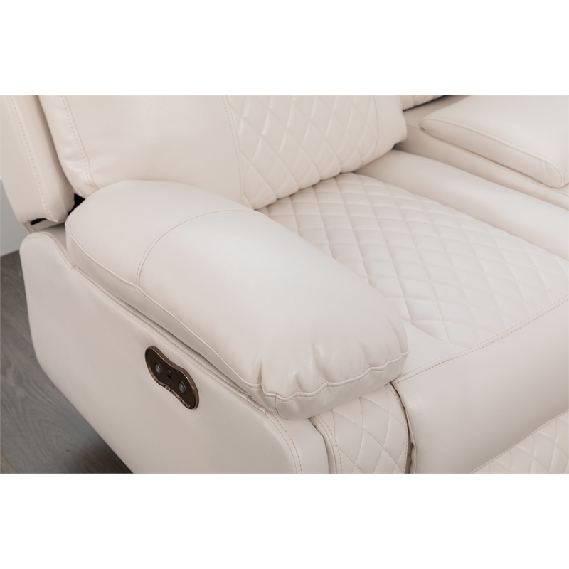 Hathrone Faux Leather Power Reclining Sectional LED USB and SubWoofer In White