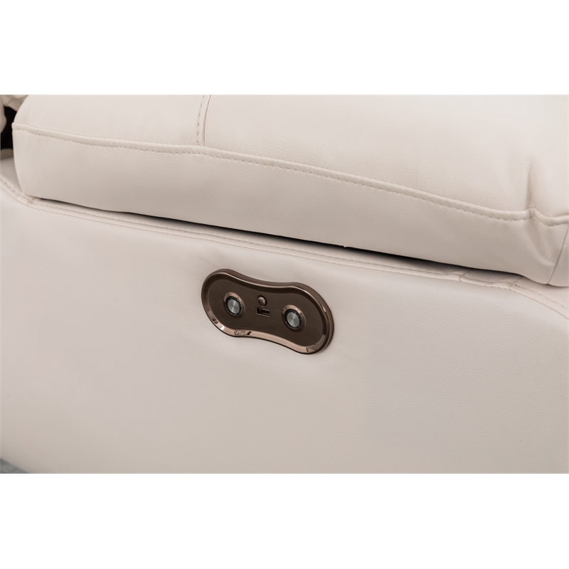 Hathrone Faux Leather Power Reclining Sectional LED USB and SubWoofer In White