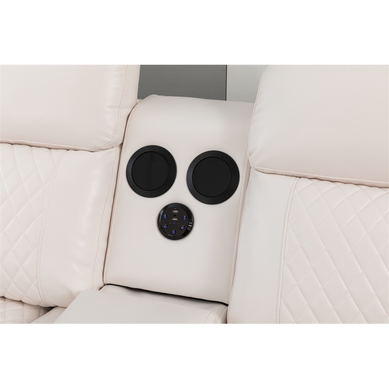 Hathrone Faux Leather Power Reclining Sectional LED USB and SubWoofer In White