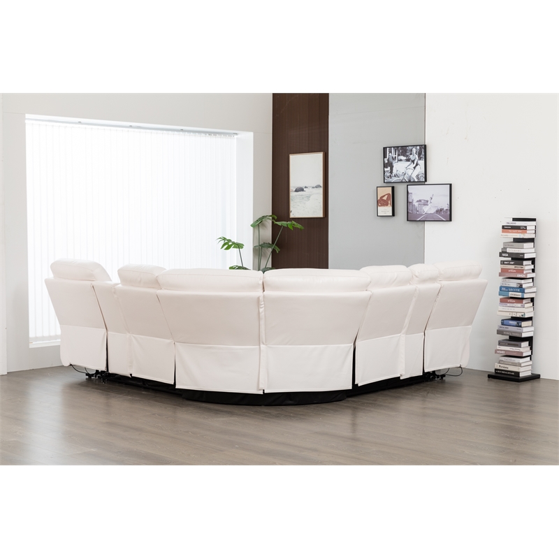 Hathrone Faux Leather Power Reclining Sectional LED USB and SubWoofer In White