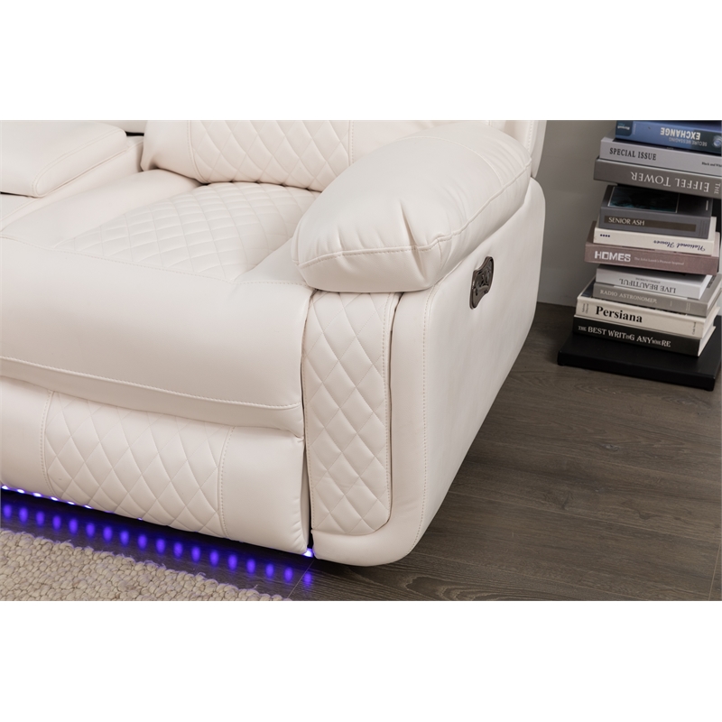Hathrone Faux Leather Power Reclining Sectional LED USB and SubWoofer In White