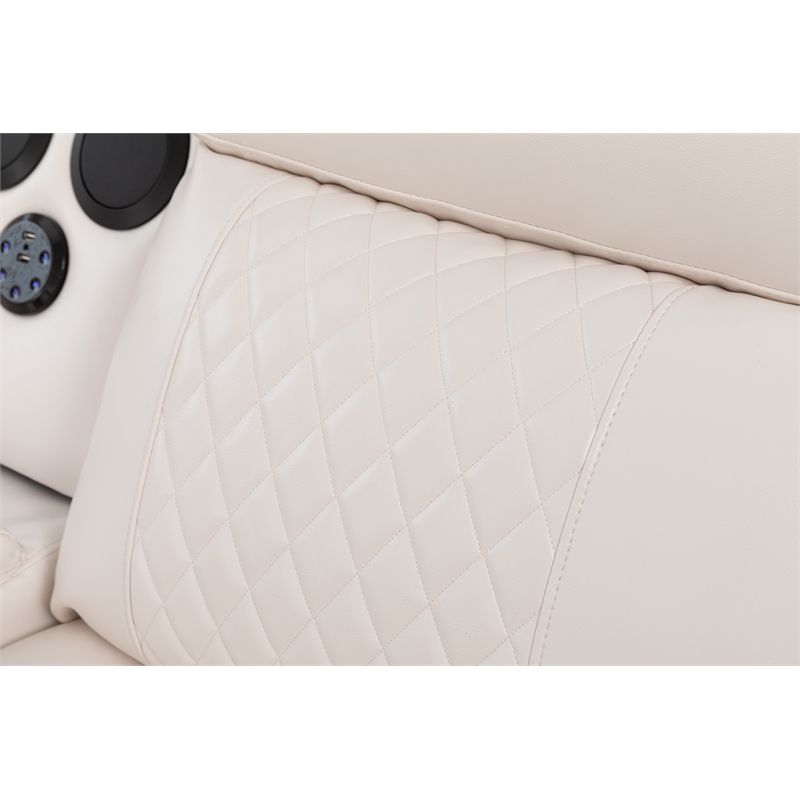 Hathrone Faux Leather Power Reclining Sectional LED USB and SubWoofer In White