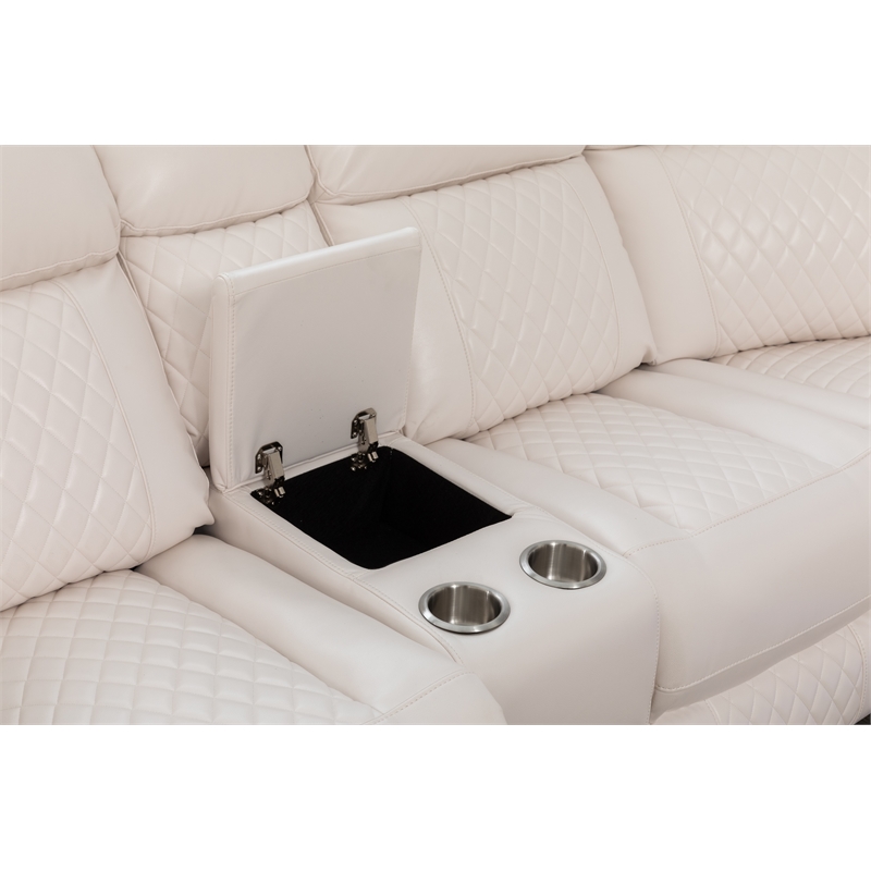 Hathrone Faux Leather Power Reclining Sectional LED USB and SubWoofer In White