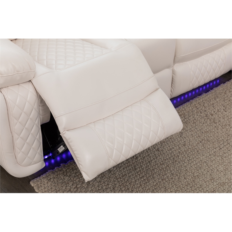 Hathrone Faux Leather Power Reclining Sectional LED USB and SubWoofer In White