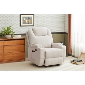 Kingway Arbore Fabric Power Recliner with USB and Cup Holders in Beige