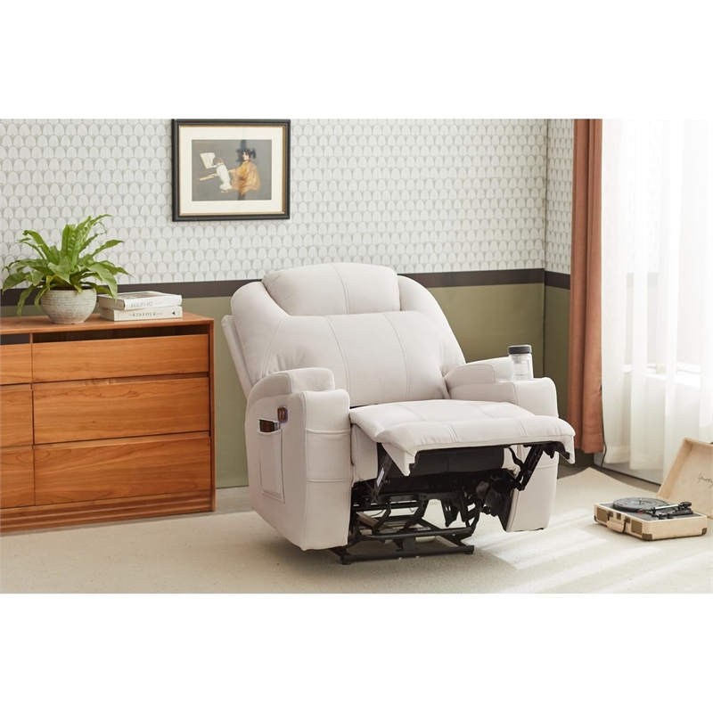 Kingway Arbore Fabric Power Recliner with USB and Cup Holders in Beige