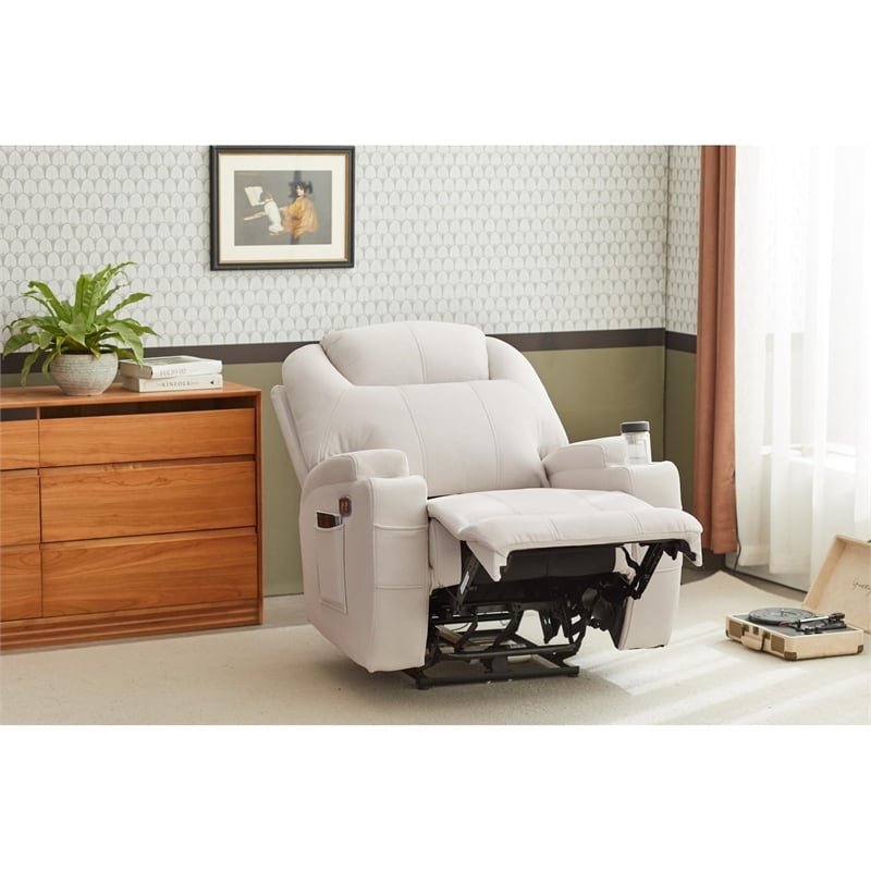Kingway Arbore Fabric Power Recliner with USB and Cup Holders in Beige