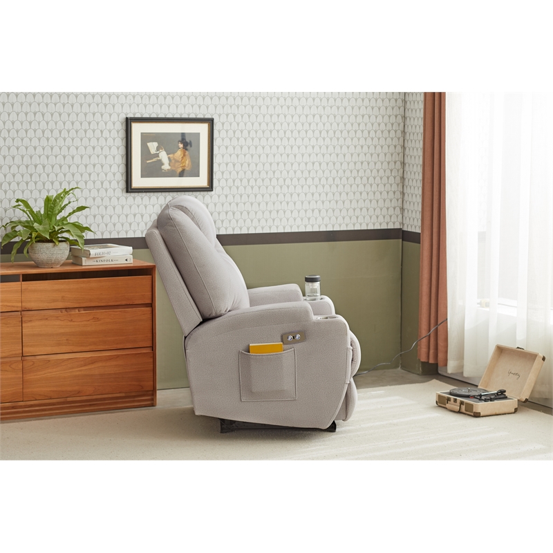 Kingway Arbore Fabric Power Recliner with USB and Cup Holders in Gray