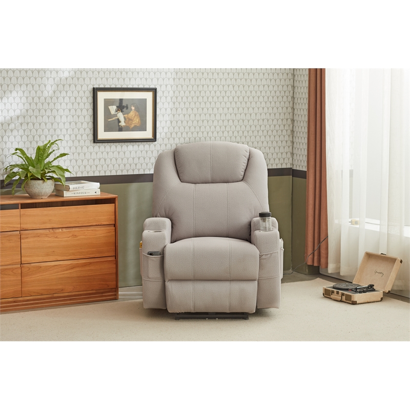 Kingway Arbore Fabric Power Recliner with USB and Cup Holders in Gray