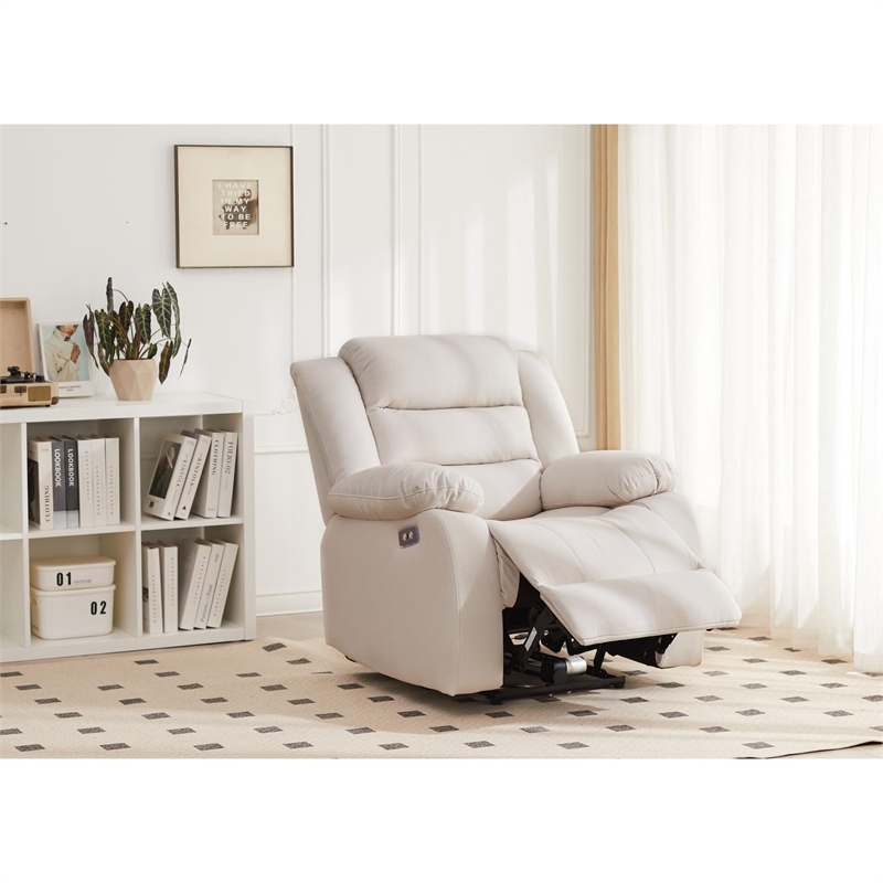 Kingway Adrien Fabric Power Recliner With USB in Beige
