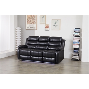Faux Leather Manual Reclining Sofa with LED Lights With Drop Down Table