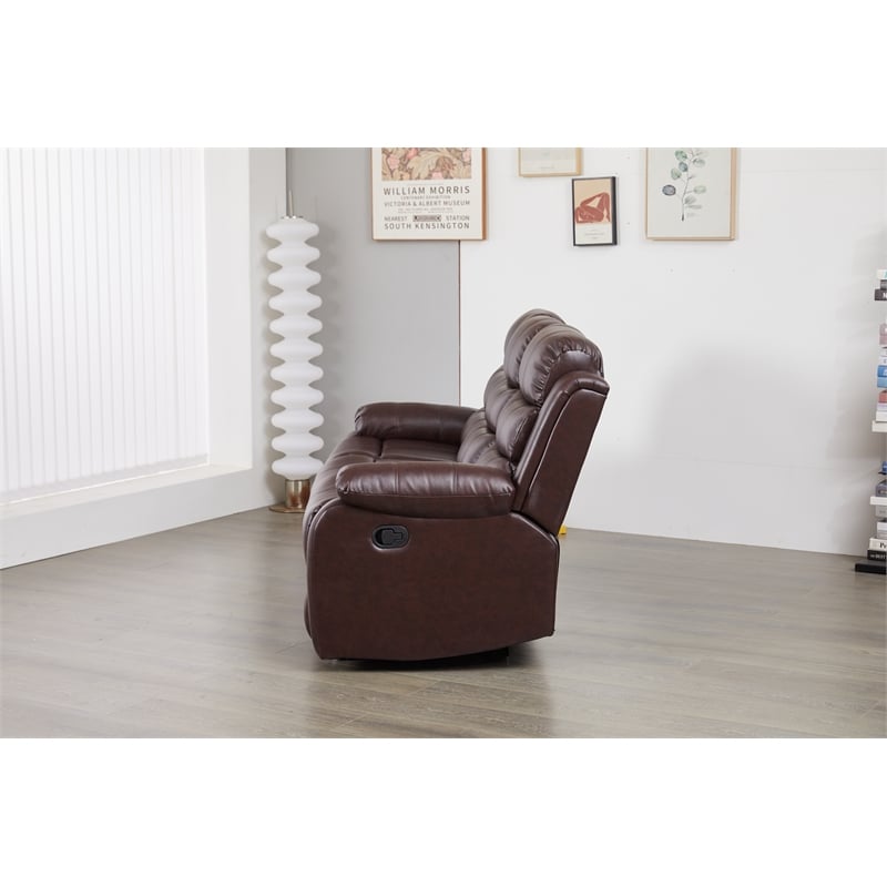 Faux Leather Manual Reclining Sofa with LED Lights With Drop Down Table