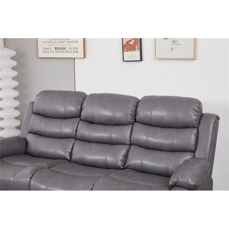 Faux Leather Manual Reclining Sofa with LED Lights With Drop Down Table