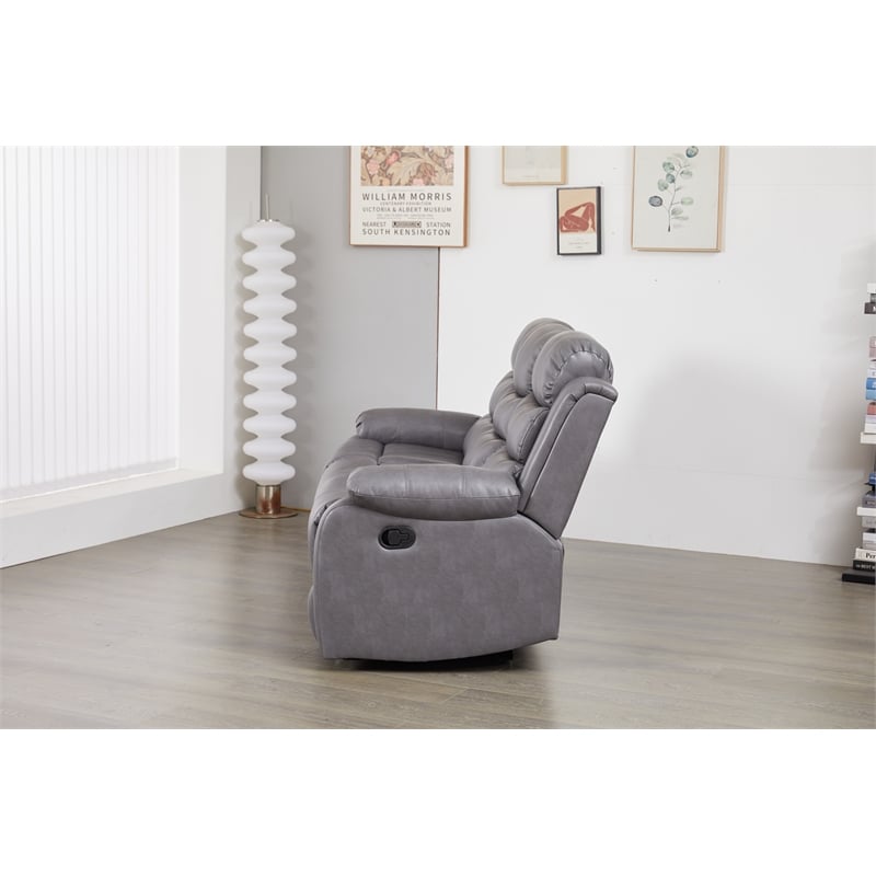 Faux Leather Manual Reclining Sofa with LED Lights With Drop Down Table