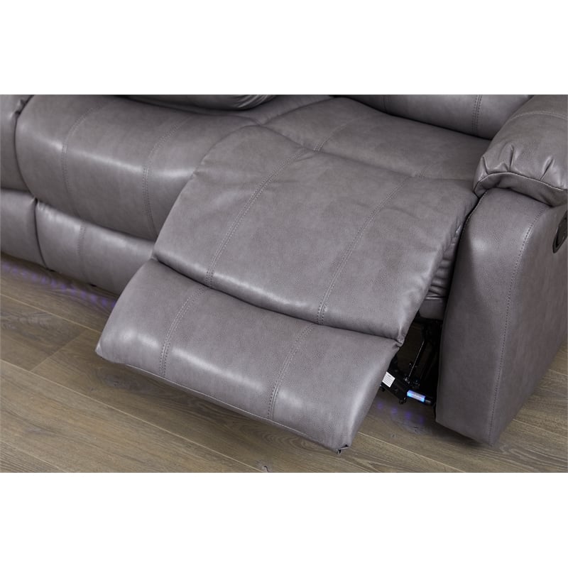 Faux Leather Manual Reclining Sofa with LED Lights With Drop Down Table