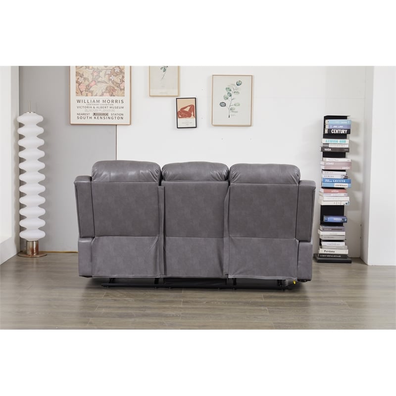 Faux Leather Manual Reclining Sofa with LED Lights With Drop Down Table