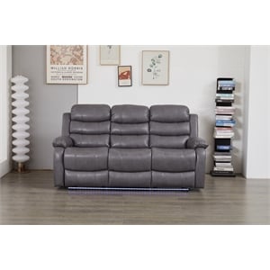Faux Leather Manual Reclining Sofa with LED Lights With Drop Down Table