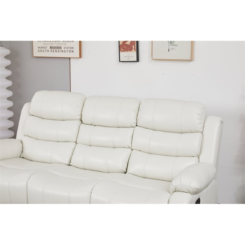 Faux Leather Manual Reclining Sofa with LED Lights With Drop Down Table