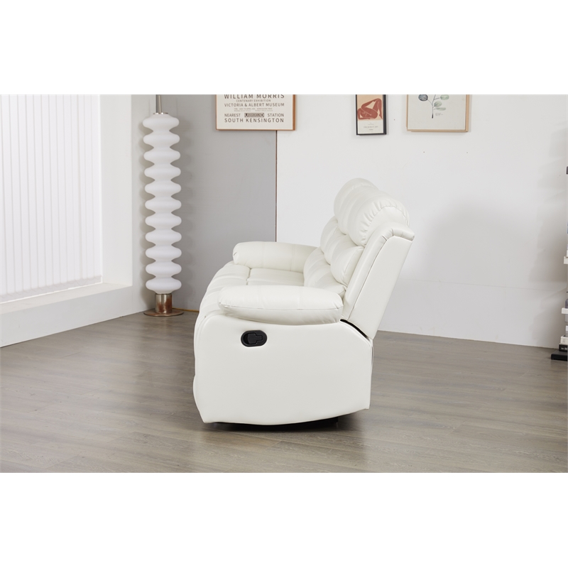 Faux Leather Manual Reclining Sofa with LED Lights With Drop Down Table