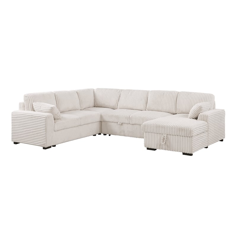 Oversized Upholstered Corduroy Sleeper Sectional Sofa With Storage Chaise