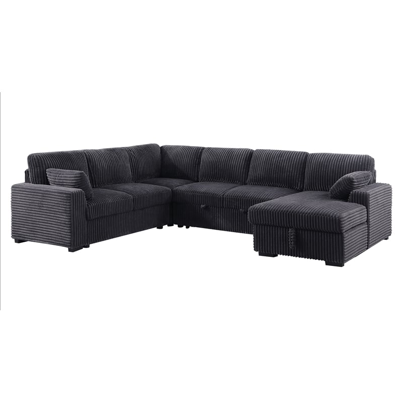 Oversized Upholstered Corduroy Sleeper Sectional Sofa With Storage Chaise