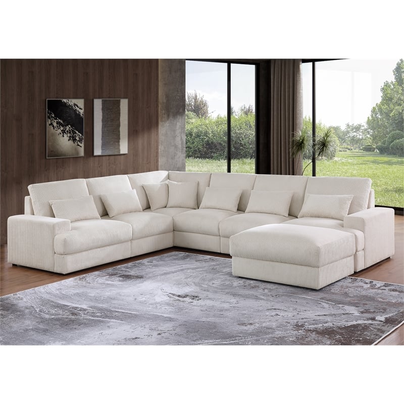Modern Luxury Corduroy Oversized L-Shaped Sectional Sofa with Ottoman