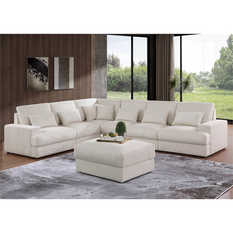 Modern Luxury Corduroy Oversized L-Shaped Sectional Sofa with Ottoman