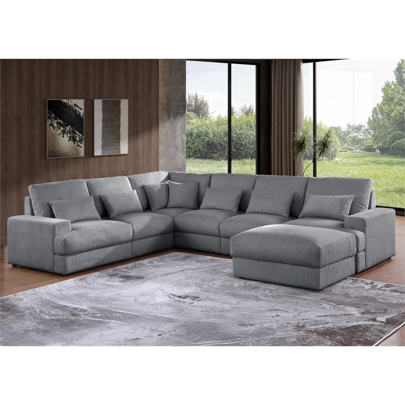 Modern Luxury Corduroy Oversized L-Shaped Sectional Sofa with Ottoman