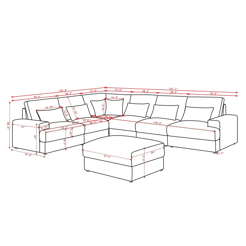 Modern Luxury Corduroy Oversized L-Shaped Sectional Sofa with Ottoman