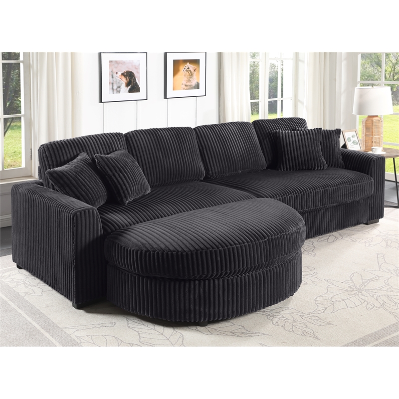 Oversized 111 Inch Wide Corduroy 3pc Sectional
