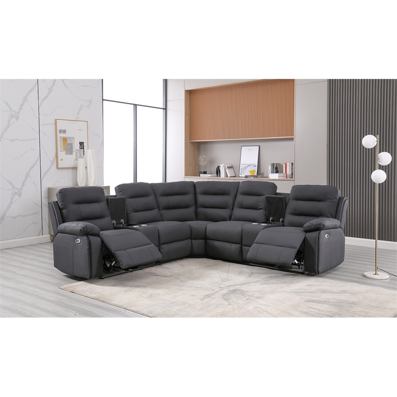 Modern Reclining Sectional Sofa with Cup Holders and Storage