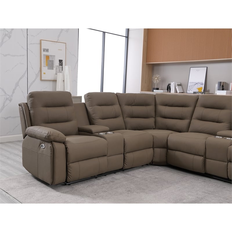Modern Reclining Sectional Sofa with Cup Holders and Storage