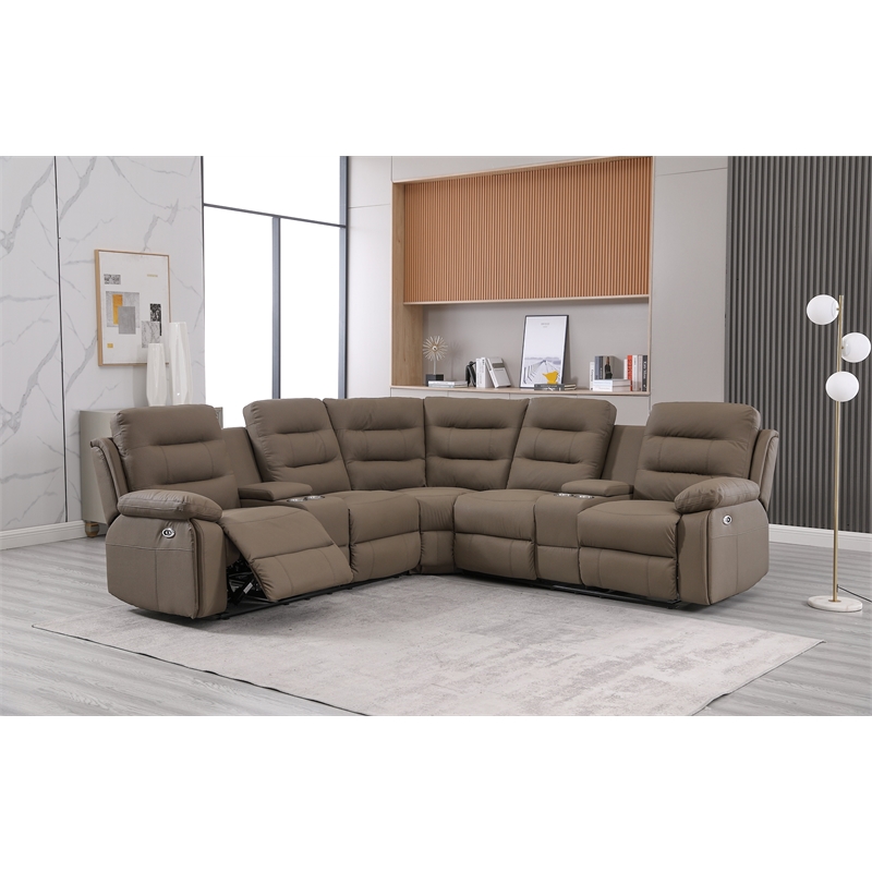 Modern Reclining Sectional Sofa with Cup Holders and Storage