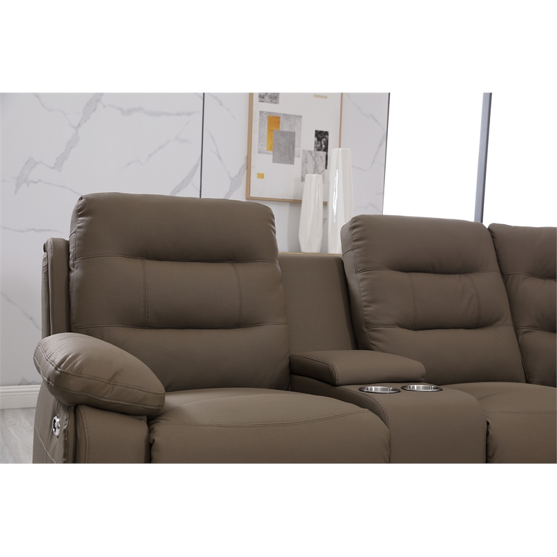 Modern Reclining Sectional Sofa with Cup Holders and Storage